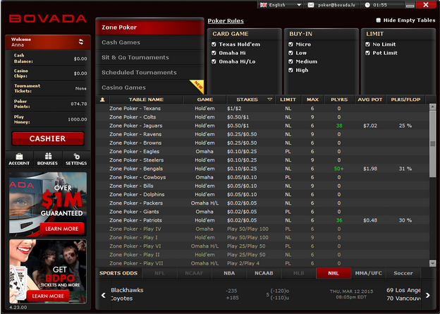 Bovada Poker Lobby